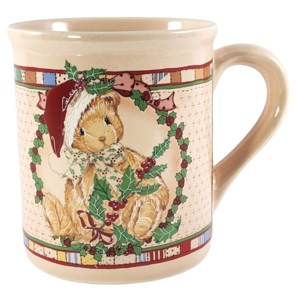 Vintage 1993 Priscilla Hillman Christmas Bear Mug Coffee Cup Friend Hamilton